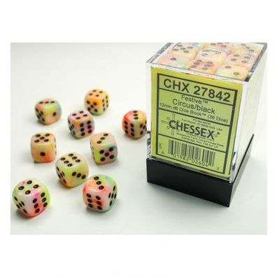 Würfel - 12mm - Festive Circus/black (Würfelset 36 x W6)