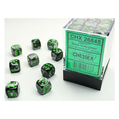 Würfel - 12mm - Gemini Black-Grey/green (Würfelset 36 x W6)