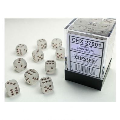 Würfel - 12mm - Frosted Clear/black (Würfelset 36 x W6)