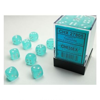 Würfel - 12mm - Frosted Teal/white (Würfelset 36 x W6)