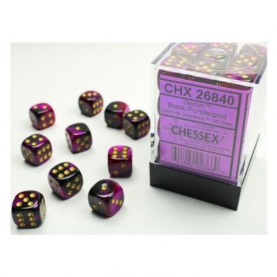 Würfel - 12mm - Gemini Black-Purple/gold (Würfelset 36 x W6)