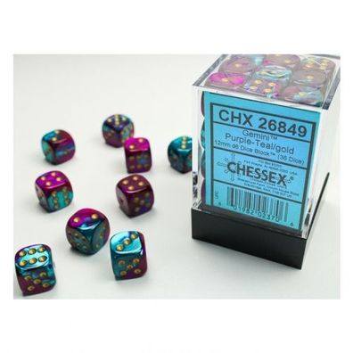 Würfel - 12mm - Gemini Purple-Teal/gold (Würfelset 36 x W6)