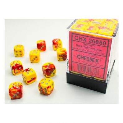 Würfel - 12mm - Gemini Red-Yellow/silver (Würfelset 36 x W6)
