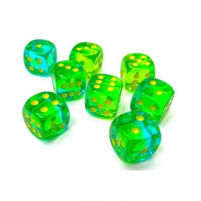 Würfel - 12mm - Gemini Translucent Green-Teal/yellow (Würfelset 36 x W6)