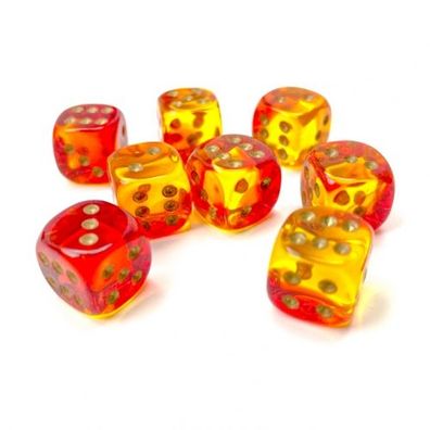 Würfel - 12mm - Gemini Translucent Red-Yellow/gold (Würfelset 36 x W6)