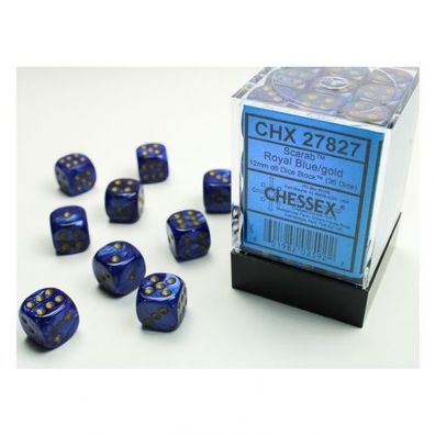 Würfel - 12mm - Scarab Royal Blue/gold (Würfelset 36 x W6)