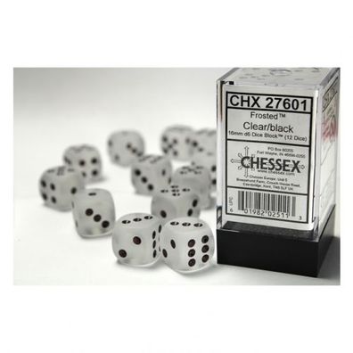 Würfel - 16mm - Frosted Clear/black (Würfelset 12 x W6)