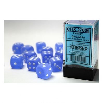 Würfel - 16mm - Frosted Blue/white (Würfelset 12 x W6)