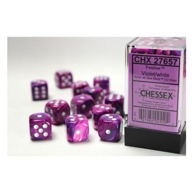 Würfel - 16mm - Festive Violet/white (Würfelset 12 x W6)