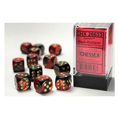 Würfel - 16mm - Gemini Black-Red/gold (Würfelset 12 x W6)