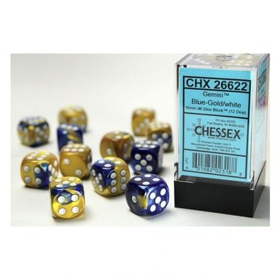 Würfel - 16mm - Gemini Blue-Gold/white (Würfelset 12 x W6)