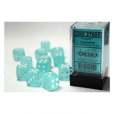 Würfel - 16mm - Frosted Teal/white (Würfelset 12 x W6)