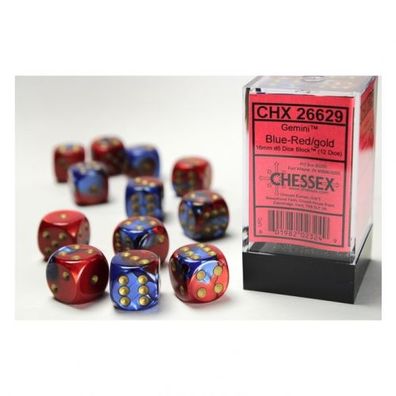 Würfel - 16mm - Gemini Blue-Red/gold (Würfelset 12 x W6)