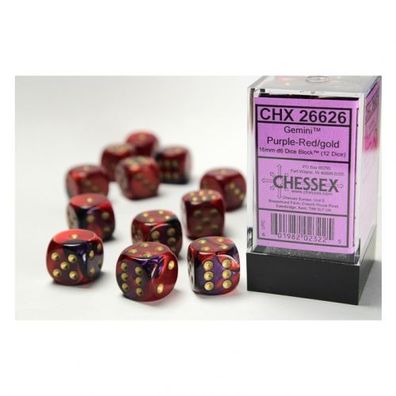Würfel - 16mm - Gemini Purple-Red/gold (Würfelset 12 x W6)