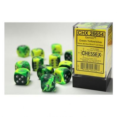 Würfel - 16mm - Gemini Green-Yellow/silver (Würfelset 12 x W6)