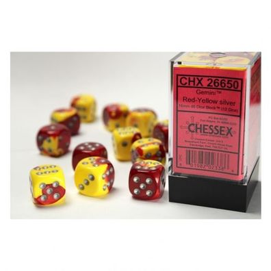 Würfel - 16mm - Gemini Red-Yellow/silver (Würfelset 12 x W6)