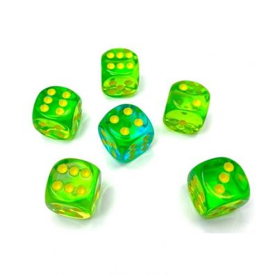 Würfel - 16mm - Gemini Translucent Green-Teal/yellow (Würfelset 12 x W6)