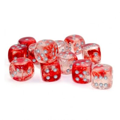 Würfel - 16mm - Nebula Red/silver Luminary (Würfelset 12 x W6) - leuchtet im Dunkel