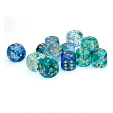 Würfel - 16mm - Nebula Oceanic/gold Luminary (Würfelset 12 x W6) - leuchtet im Dunk