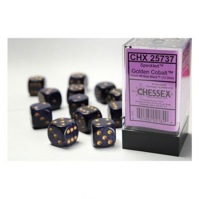 Würfel - 16mm - Speckled Golden Cobalt (Würfelset 12 x W6)