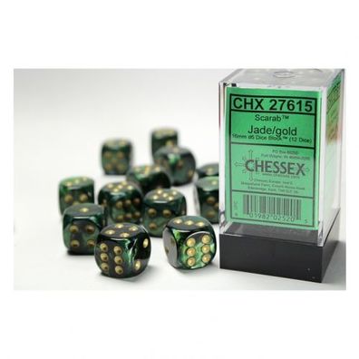 Würfel - 16mm - Scarab Jade/gold (Würfelset 12 x W6)