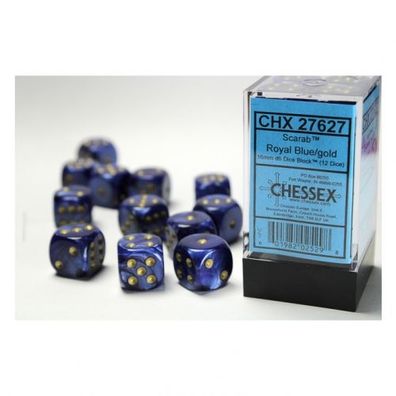 Würfel - 16mm - Scarab Royal Blue/gold (Würfelset 12 x W6)