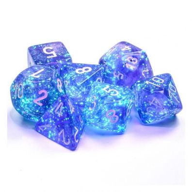 Würfel - Borealis Purple/white Luminary (7-Würfelset) - leuchtet im Dunkeln