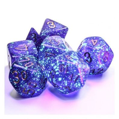 Würfel - Borealis Royal Purple/gold Luminary (7-Würfelset) - leuchtet im Dunkeln