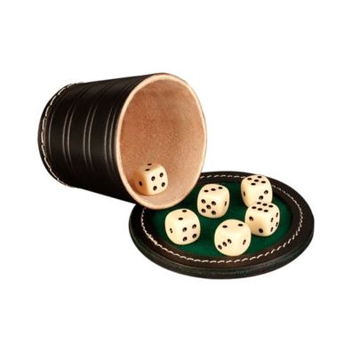 Würfelbecher-Set - ca. 8,5 cm x 9 cm - schwarz - Leder