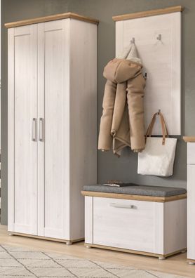 Garderobe Set Flurgarderobe 3-teilig weiß Lärche Eiche Landhaus Flurmöbel Mirano