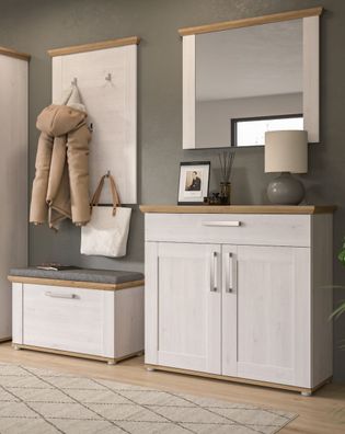 Garderobe Set Flurgarderobe 4-tlg. weiß Lärche Eiche Garderobenmöbel Set Mirano