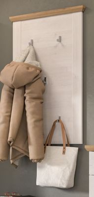 Garderobenpaneel Wandgarderobe in Pinie weiß mit Eiche Flur Garderobe Mirano