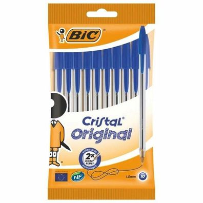 BIC Kugelschreiber Cristal Original transparent Schreibfarbe blau, 10 St