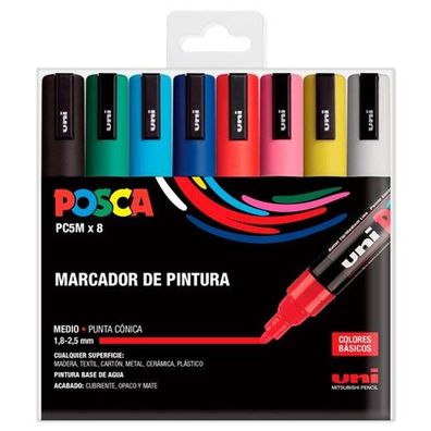 Marker-Set Uni-Ball POSCA Basic PC-5M Bunt 8 Stück