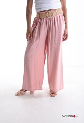 Wide Leg Sommerhose, rosa, lange Hose mit Gürtel und Taschen, Einheitsgröße