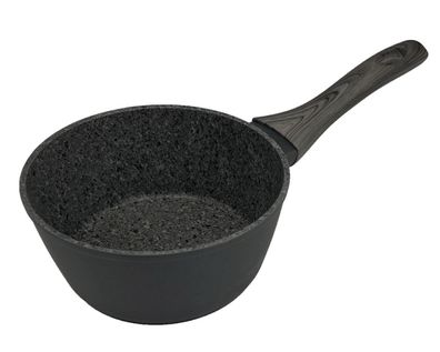 Stieltopf ø16cm in Schwarz mit ergonomischem Griff in Holzoptik Antihaft
