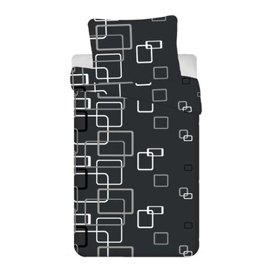 Microflanell Bettwäsche – 140 x 200 cm + 70 x 90 cm, Schwarz mit weißen Quadraten