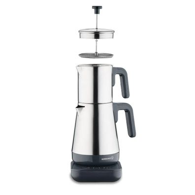 Korkmaz Moderna Elektrische Teekanne Set - 1600W, French-Press-Design, 0,9L/1,3L