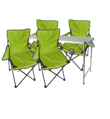 5tlg. Campingmöbel Set Tisch Tragegriff höhenverstellbar Stühle Lime mit Tasche