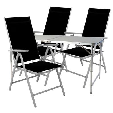 4-tlg. Campingmöbel Set Aluminium höhenverstellbar Campingtisch + 3 Klappstühle