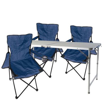 4tlg. Campingmöbel Set blau Tisch mit Tragegriff höhenverstellbar Stühle Tasche