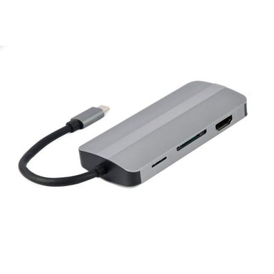 gembird USB Typ-C 8-in-1 Multi-Port-Adapter, spacegrau