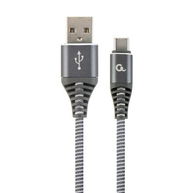 gembird Baumwoll USB-Ladekabel Typ C, 1 m, grau/weiß