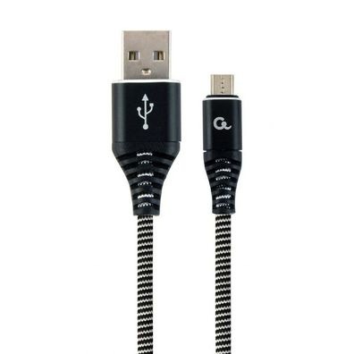 gembird Baumwoll Micro-USB-Ladekabel, 2m, schwarz/weiß