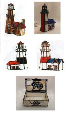 Tiffanyhäuser und Leuchttürme, Höhe 15,5 - 19,0 cm