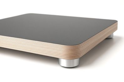 HiFi Gerätebasis MPX schwarz - 25x25 cm - Füsse silber - audio-IN -bASE25BS