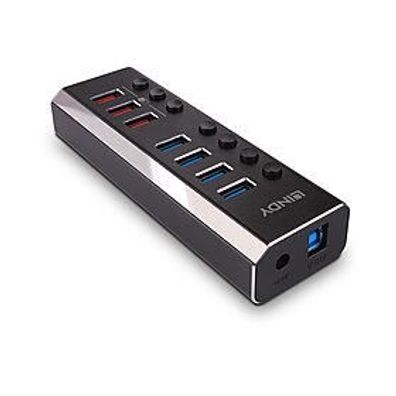 Hub Lindy 7 Port USB 3.0 3x QuickCharge &quot; Y-43371&quot; (grünes Kabel 0,18 Lei)