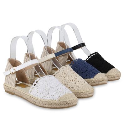 VAN HILL Damen Riemchensandalen Sandalen Spitze Bast Sommer Schuhe 841149