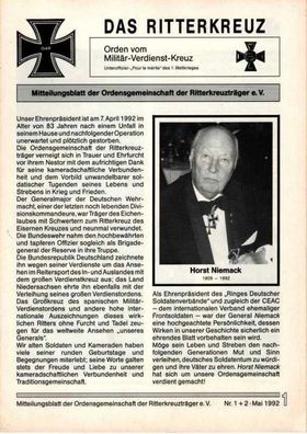 Das Ritterkreuz-Mitteilungsblatt der OG der Ritterkreuzträger e.V. 1 + 2-1992