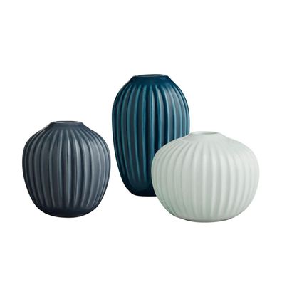 Kähler Design 692398 Miniatur Vasen Hammershøi | 3x Tischvasen Blumenvasen Rillenvase
